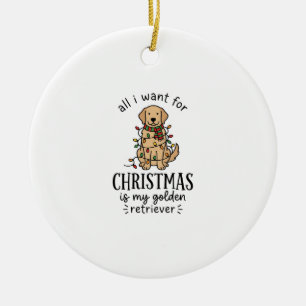 Christmas Golden Retriever Wish List Design Ceramic Tree Decoration