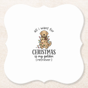 Christmas Golden Retriever Wish List Design Paper Coaster