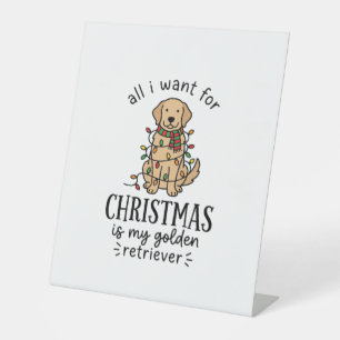 Christmas Golden Retriever Wish List Design Pedestal Sign