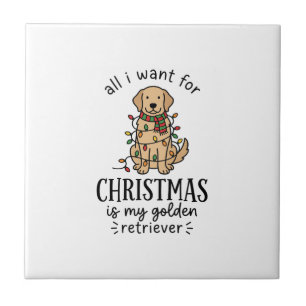 Christmas Golden Retriever Wish List Design Tile