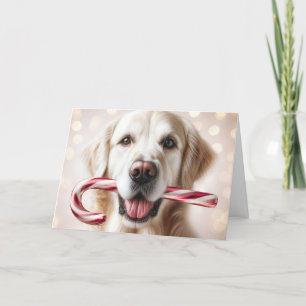 Christmas Golden Retriever With a Candy Cane Holiday Card