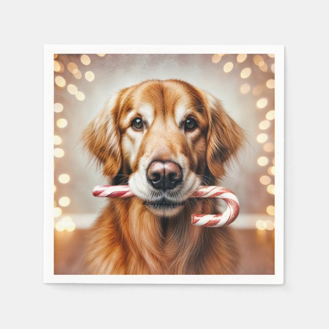 Christmas Golden Retriever With a Candy Cane Napkin (Front)