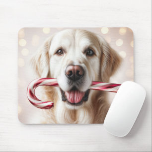 Christmas Golden Retriever With Candy Cane Mouse Mat