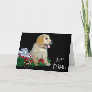 Christmas Golden Retriever with Gift Holiday Card