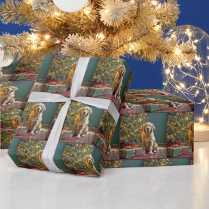 Christmas Golden Retriever With Gifts Under a Tree Wrapping Paper