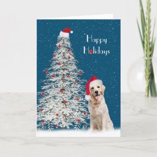 Christmas Golden Retriever with White Tree Holiday Card