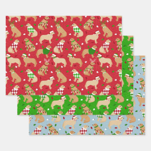 Christmas Golden Retriever Wrapping Paper Sheets