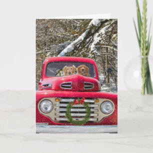 Christmas Golden Retrievers in old truck Holiday Card