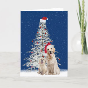 Christmas Golden Retrievers with White Tree  Holiday Card