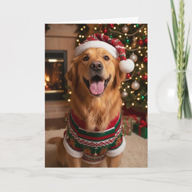 Christmas Golden Retriver Dog Custom Holiday Card (Front)