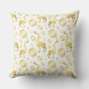 Christmas Golden Snowflakes and Reindeers Cushion