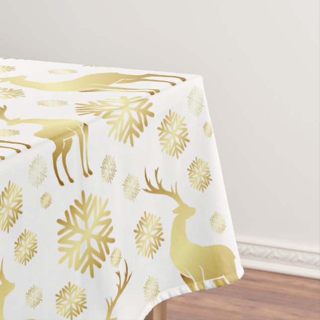 Christmas Golden Snowflakes and Reindeers Tablecloth (In Situ)