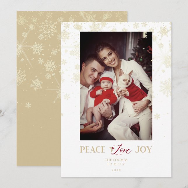 Christmas Golden Snowflakes & Holly Custom Photo Holiday Card (Front/Back)