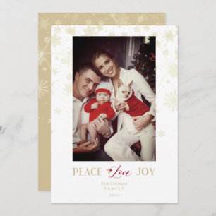 Christmas Golden Snowflakes & Holly Custom Photo Holiday Card