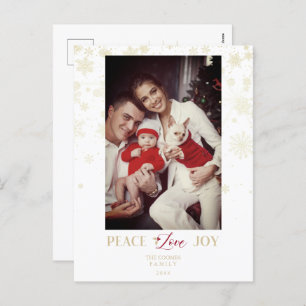 Christmas Golden Snowflakes & Holly Custom Photo Holiday Postcard