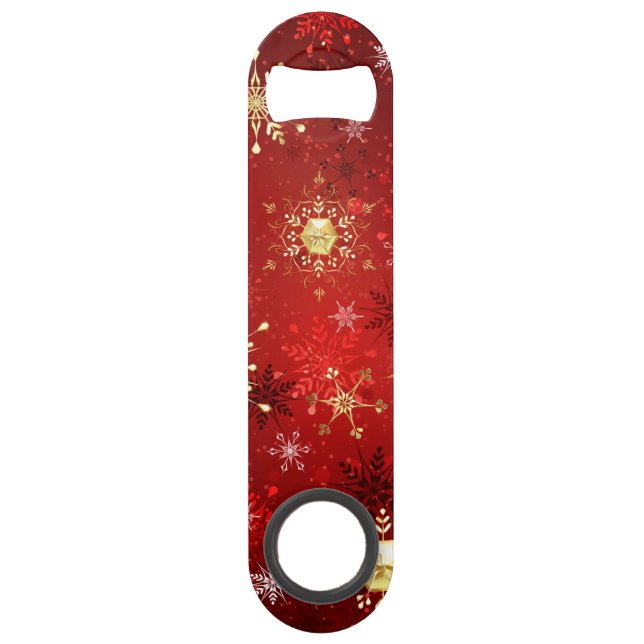 Christmas Golden Snowflakes on Red Background (Front)