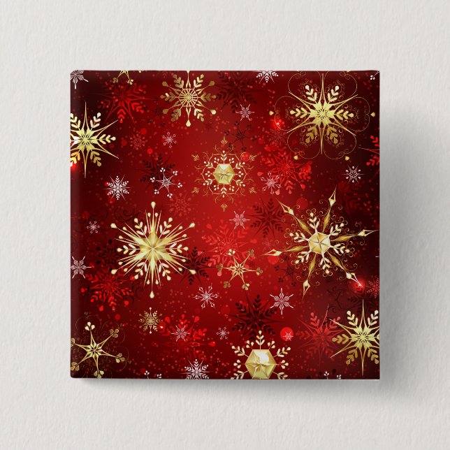 Christmas Golden Snowflakes on Red Background 15 Cm Square Badge (Front)
