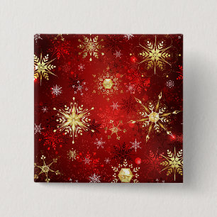 Christmas Golden Snowflakes on Red Background 15 Cm Square Badge