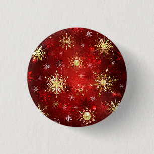 Christmas Golden Snowflakes on Red Background 3 Cm Round Badge