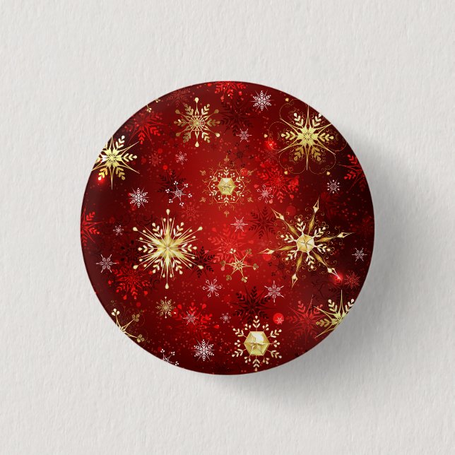 Christmas Golden Snowflakes on Red Background 3 Cm Round Badge (Front)