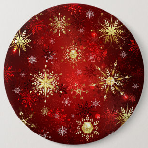Christmas Golden Snowflakes on Red Background 6 Cm Round Badge