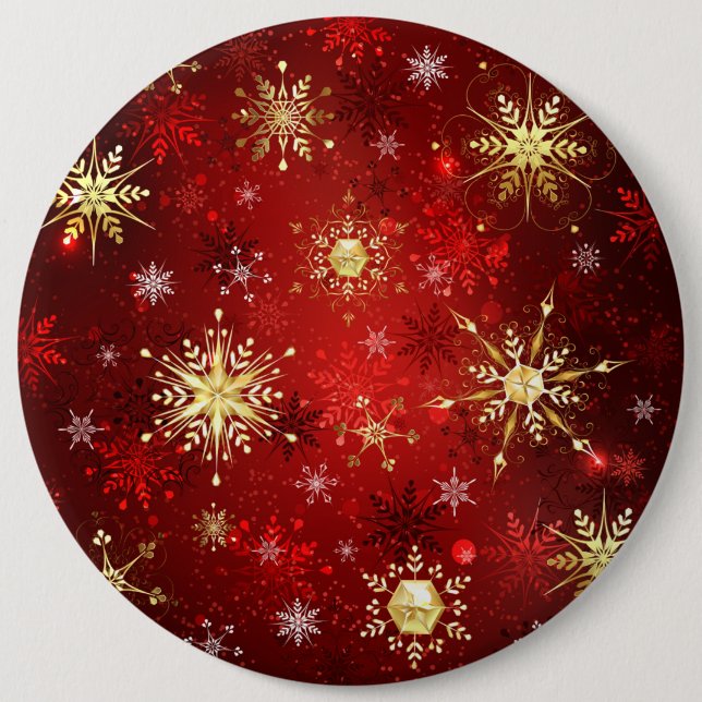 Christmas Golden Snowflakes on Red Background 6 Cm Round Badge (Front)