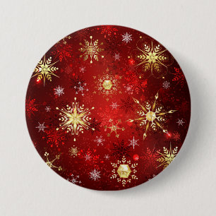 Christmas Golden Snowflakes on Red Background 7.5 Cm Round Badge