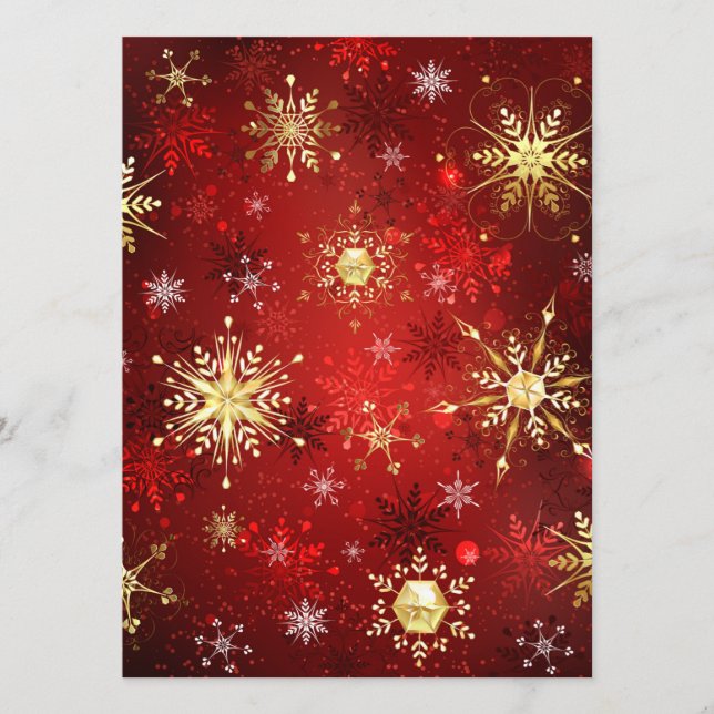 Christmas Golden Snowflakes on Red Background Advice Card (Front)