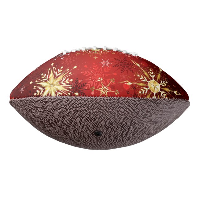 Christmas Golden Snowflakes on Red Background American Football (Rotated 270)