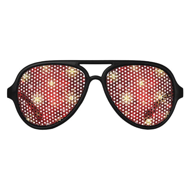 Christmas Golden Snowflakes on Red Background Aviator Sunglasses (Front)