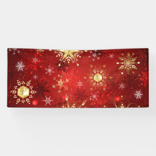 Christmas Golden Snowflakes on Red Background Banner