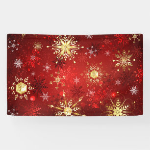 Christmas Golden Snowflakes on Red Background Banner