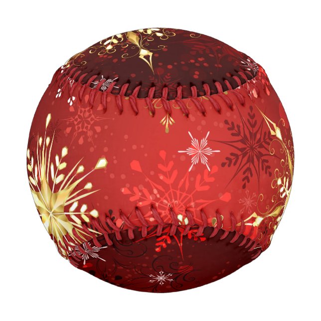 Christmas Golden Snowflakes on Red Background Baseball (Front)