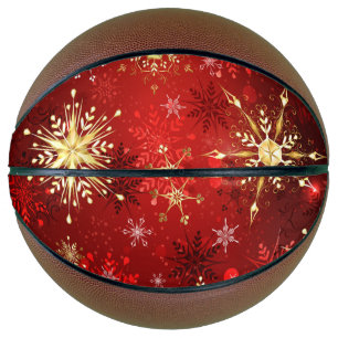 Christmas Golden Snowflakes on Red Background Basketball