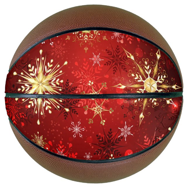 Christmas Golden Snowflakes on Red Background Basketball (Front)