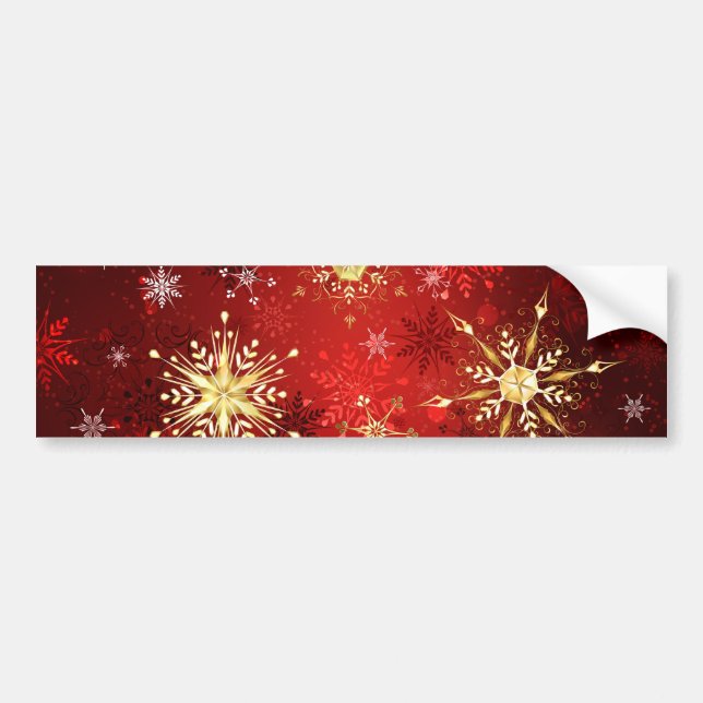 Christmas Golden Snowflakes on Red Background Bumper Sticker (Front)