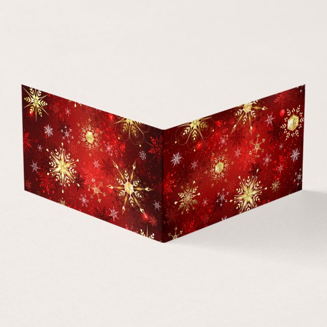 Christmas Golden Snowflakes on Red Background Business Card (Outside)