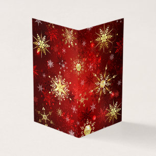 Christmas Golden Snowflakes on Red Background Business Card