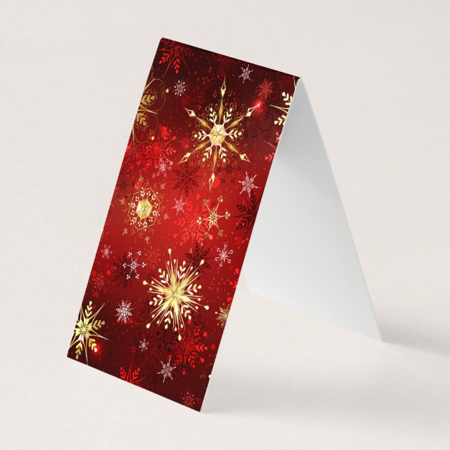 Christmas Golden Snowflakes on Red Background Business Card (Back)