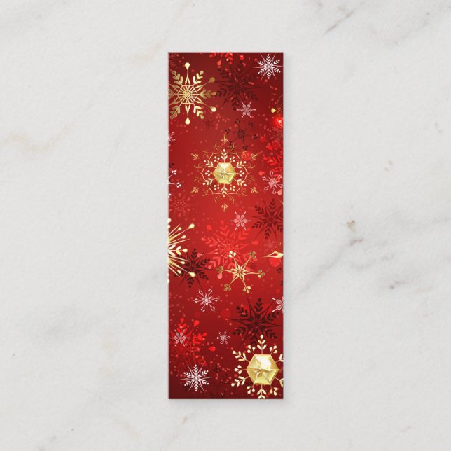 Christmas Golden Snowflakes on Red Background Calling Card (Front)