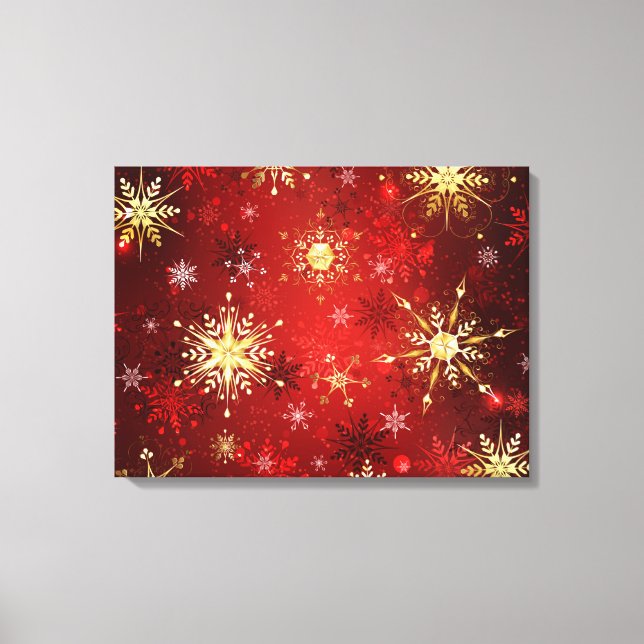 Christmas Golden Snowflakes on Red Background Canvas Print (Front)