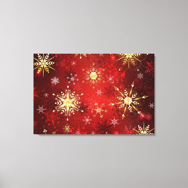 Christmas Golden Snowflakes on Red Background Canvas Print (Front)