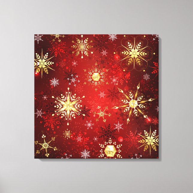Christmas Golden Snowflakes on Red Background Canvas Print (Front)