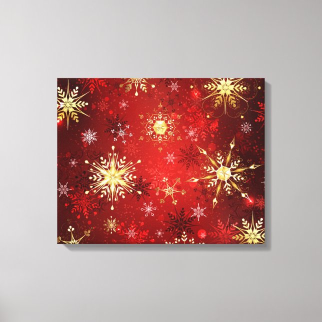 Christmas Golden Snowflakes on Red Background Canvas Print (Front)