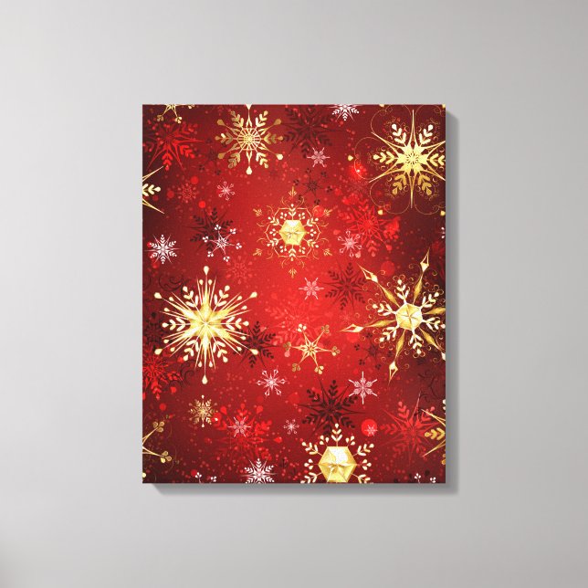 Christmas Golden Snowflakes on Red Background Canvas Print (Front)