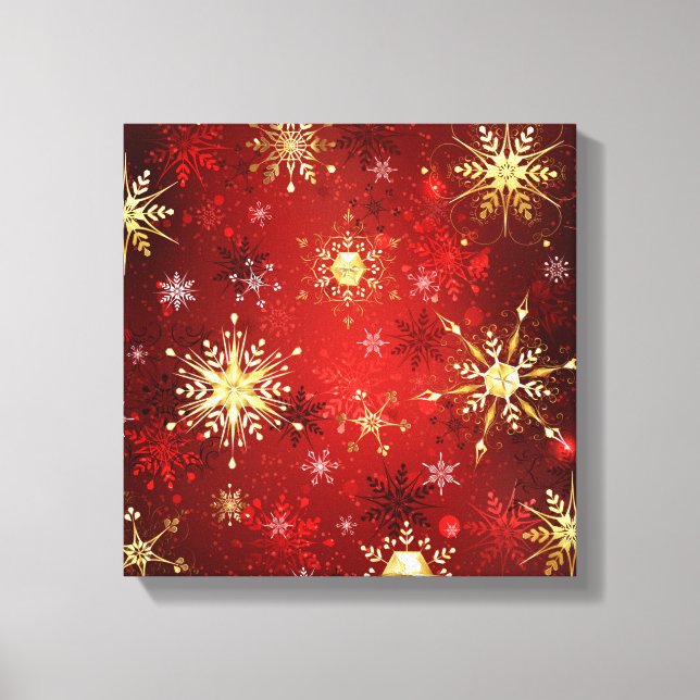 Christmas Golden Snowflakes on Red Background Canvas Print (Front)