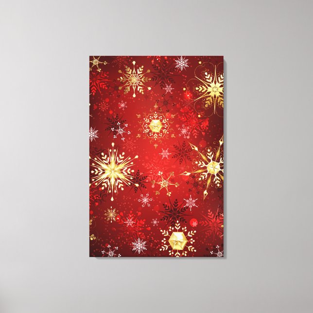 Christmas Golden Snowflakes on Red Background Canvas Print (Front)