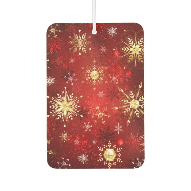 Christmas Golden Snowflakes on Red Background Car Air Freshener (Front)