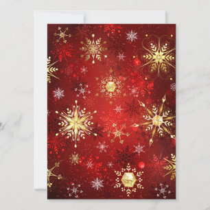 Christmas Golden Snowflakes on Red Background Card