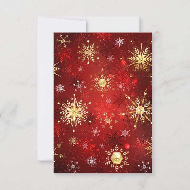 Christmas Golden Snowflakes on Red Background Card (Front)